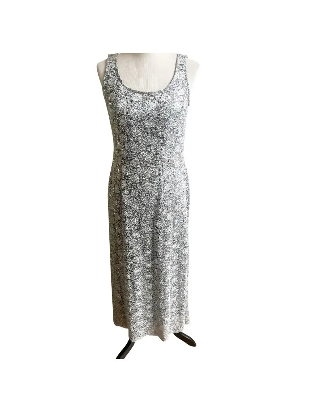 R&M Richards Vintage Sequin Maxi Dress Silver Size 8 Fairy Godmother Y2K 90’s